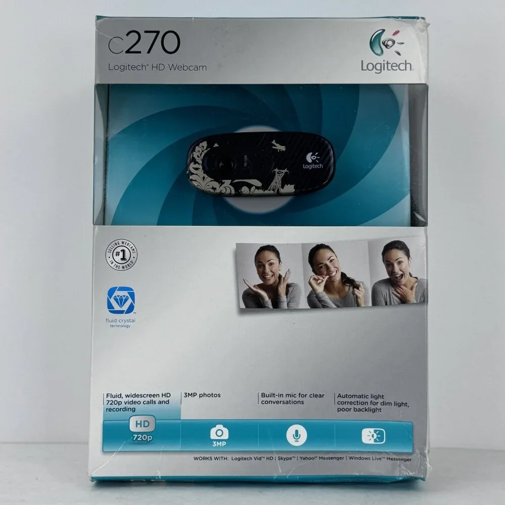 Logitech C270 HD 720p Webcam With Built-In Mic Automatic Light Correction NIB